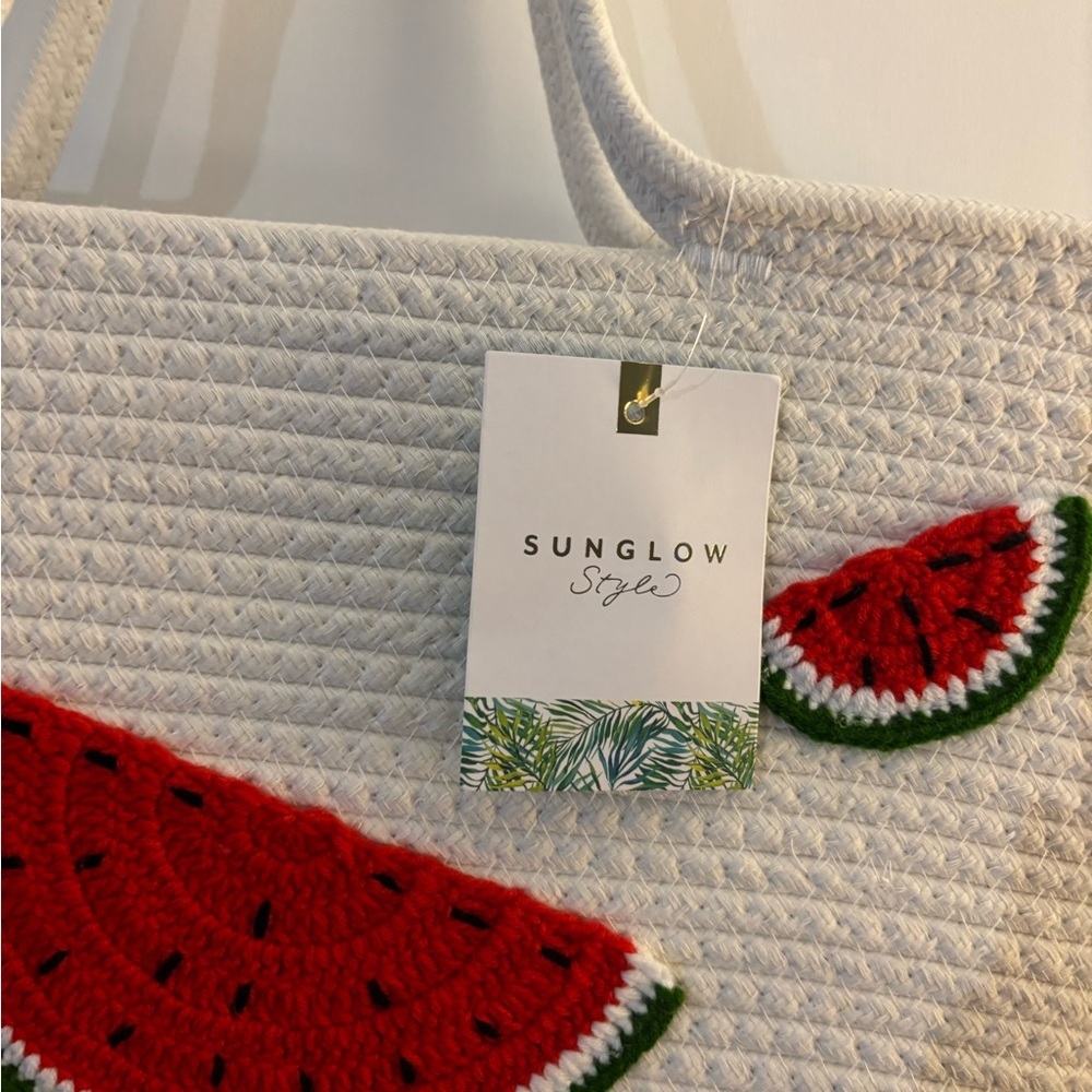 SunGlow Watermelon Themed Woven beach Bag/ Tote Bag NWT - Picture 3 of 7